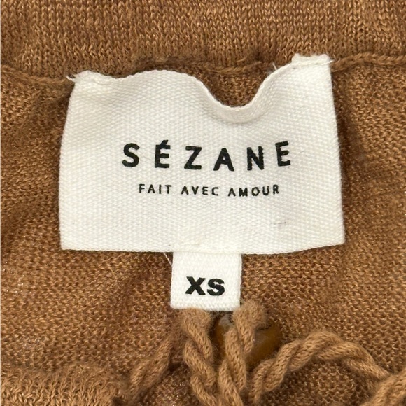 Sézane Pull Dolores Linen Blouse Brown XS Off Shoulder Boho Peasant Romantic - Picture 7 of 10